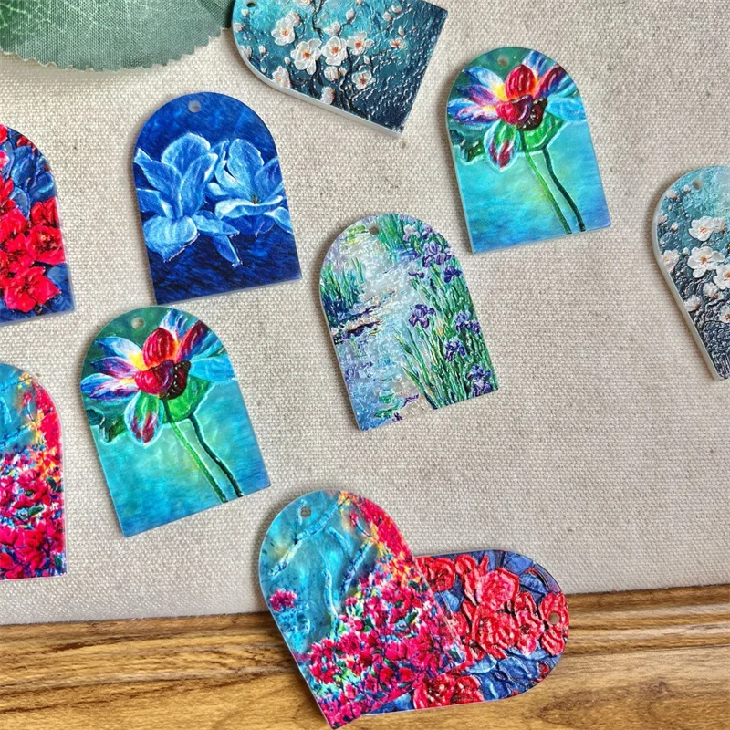 New arrived 50pcs/lot color Embossed effect pattern print geometry shape acrylic beads diy jewelry garment hair accessory