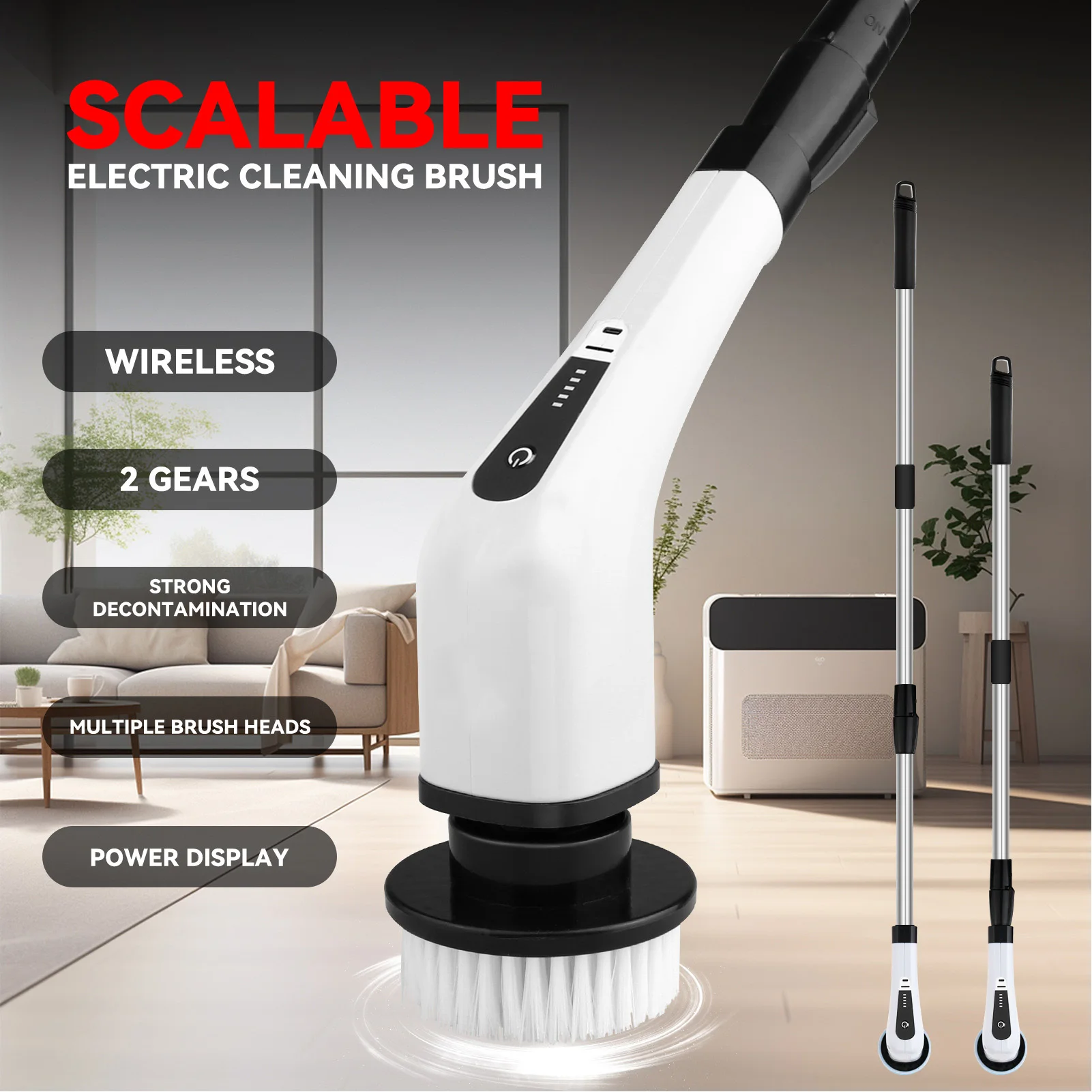 

Cordless Cleaning Brushes, Electric Spin Scrubber Handheld Adjustable Smart Power Shower Cleaning Brush 25W for Bathroom