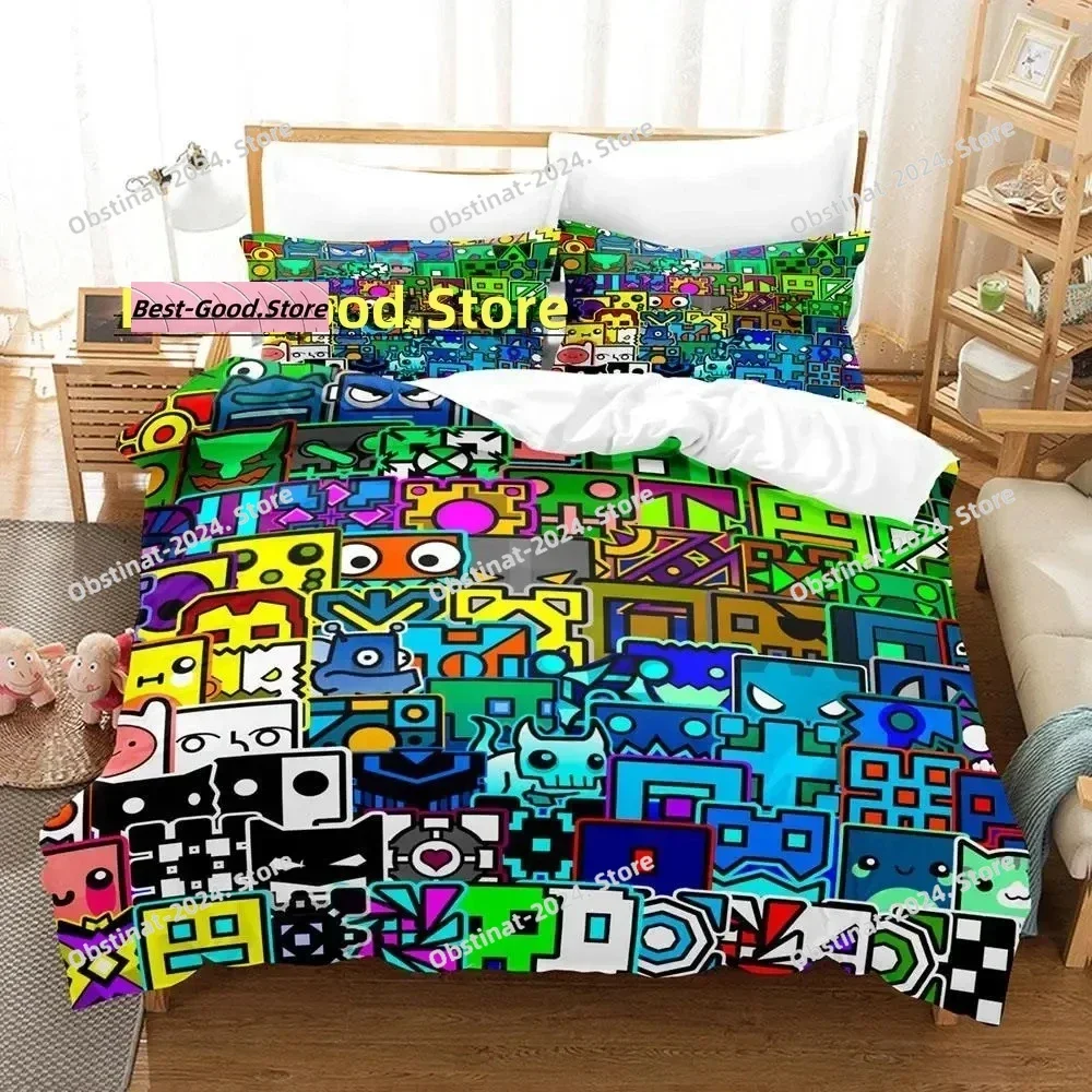 Angry Geometry Dash Bedding Set Single Twin Full Queen King Size Bed Set Game Bedroom Duvetcover Sets Anime Bed Sheet Set