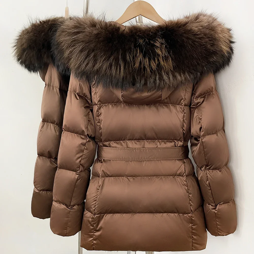 OFTBUY Luxus-Daunenjacke mit Echtfell-Gürtel, Neue Warme Dicke Winterkleidung für Damen, Großer Echter Waschbärpelz-Besatz, Daunenjacke für Frauen – Detail 7