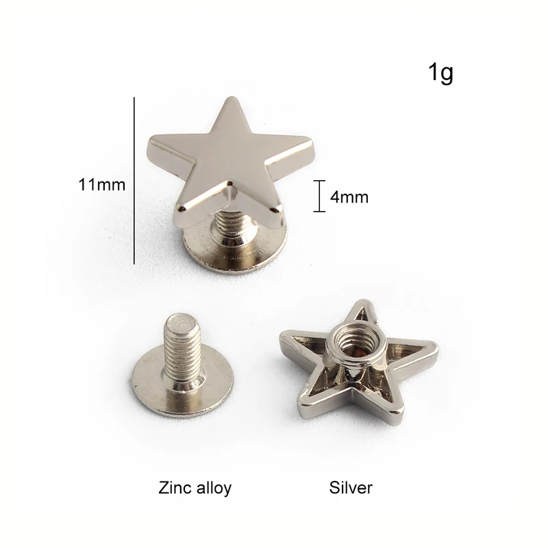 10PCS 11mm star-shaped shoes, bags, crafts, decorative rivets, jeans, clothing accessories, star alloy nails with screws
