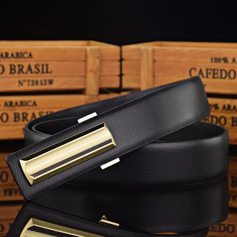 Fashion belts gold slide buckle designer luxury brand Waistband genuine leather Black 3.3cm Casual jeans ceinture homme QS112