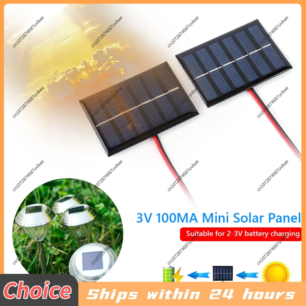 1-10Pcs Mini Small Solar Panel Module 100MA 1W 3V DIY Polysilicon Solar Epoxy Cell Charger with Cable for 2-3V Battery Charging