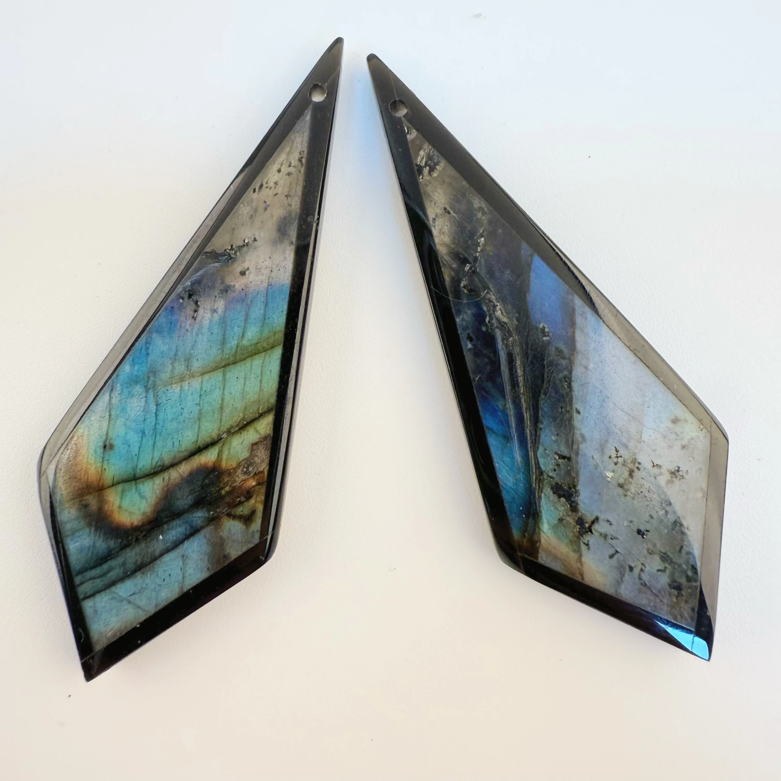 Handmade Jewelry Natural Labradorite Obsidian  Intarsia Earring Bead,Fashion Jewelry Earrings For Women 41x12x4mm 7g