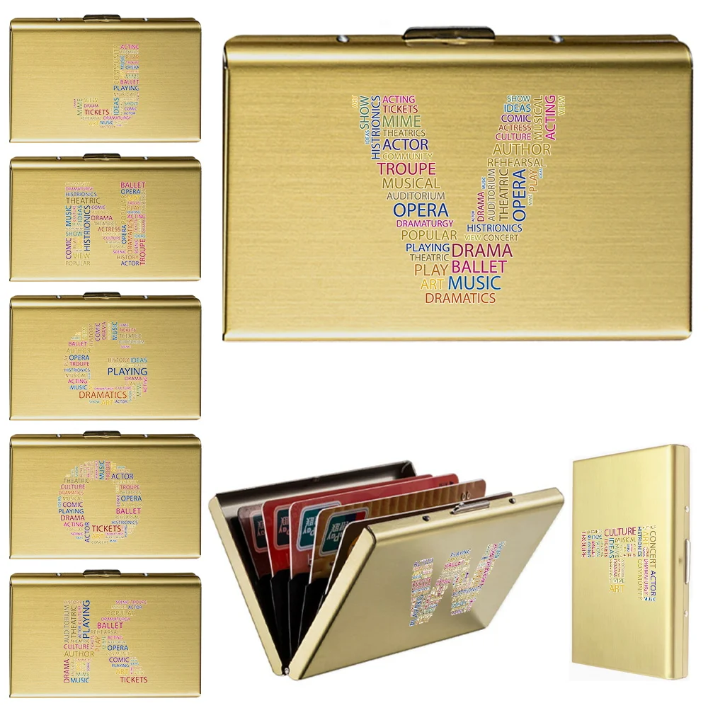 Simplicity Anti Theft Swipe Card Slot Metal Storage Box Men's Metal Cards Case Protective Cover Text Letter Pattern Series