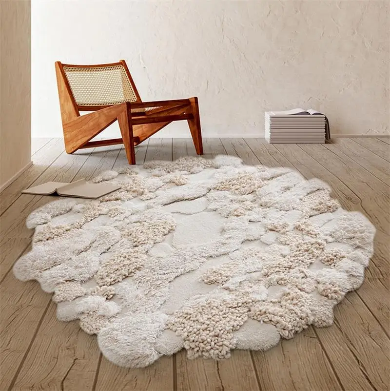 

Luxury Art Wool Living Room Carpet Round Piano Rug Aesthetic Handmade Home Soft Rugs For Bedroom Sofa Coffee Table Floor Mat