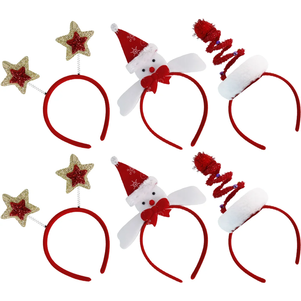 6 Pcs Xmas Party Headwear Christmas Favors Headband Prom Decorations 3d Glasses Cloth Themed Headbands