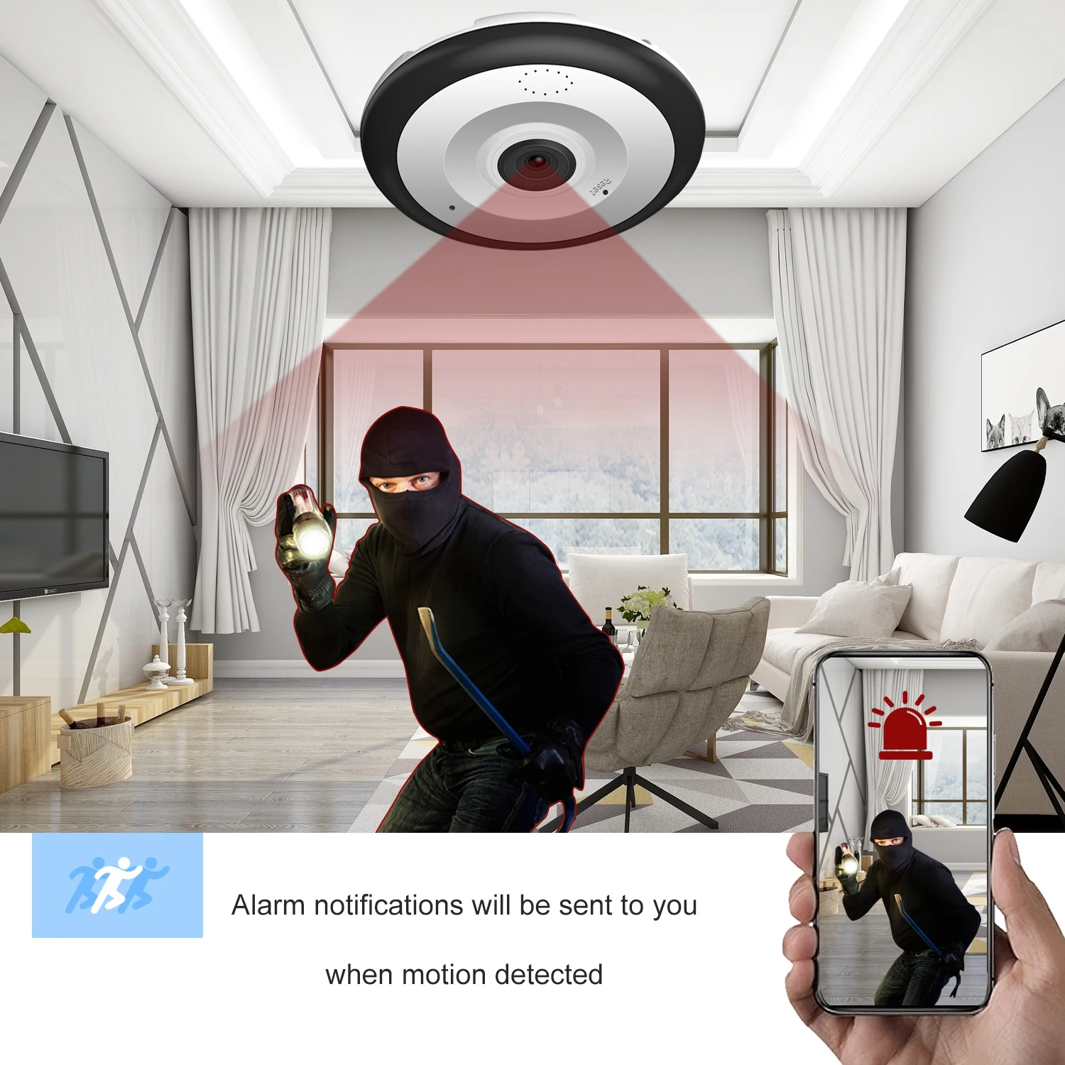 V380 Pro-Mini Caméra de permission IP WiFi 5MP Fisheye Guardian, Dispositif de Sécurité Domestique Intelligent, Résistant à 360, Protection Réseau CCTV