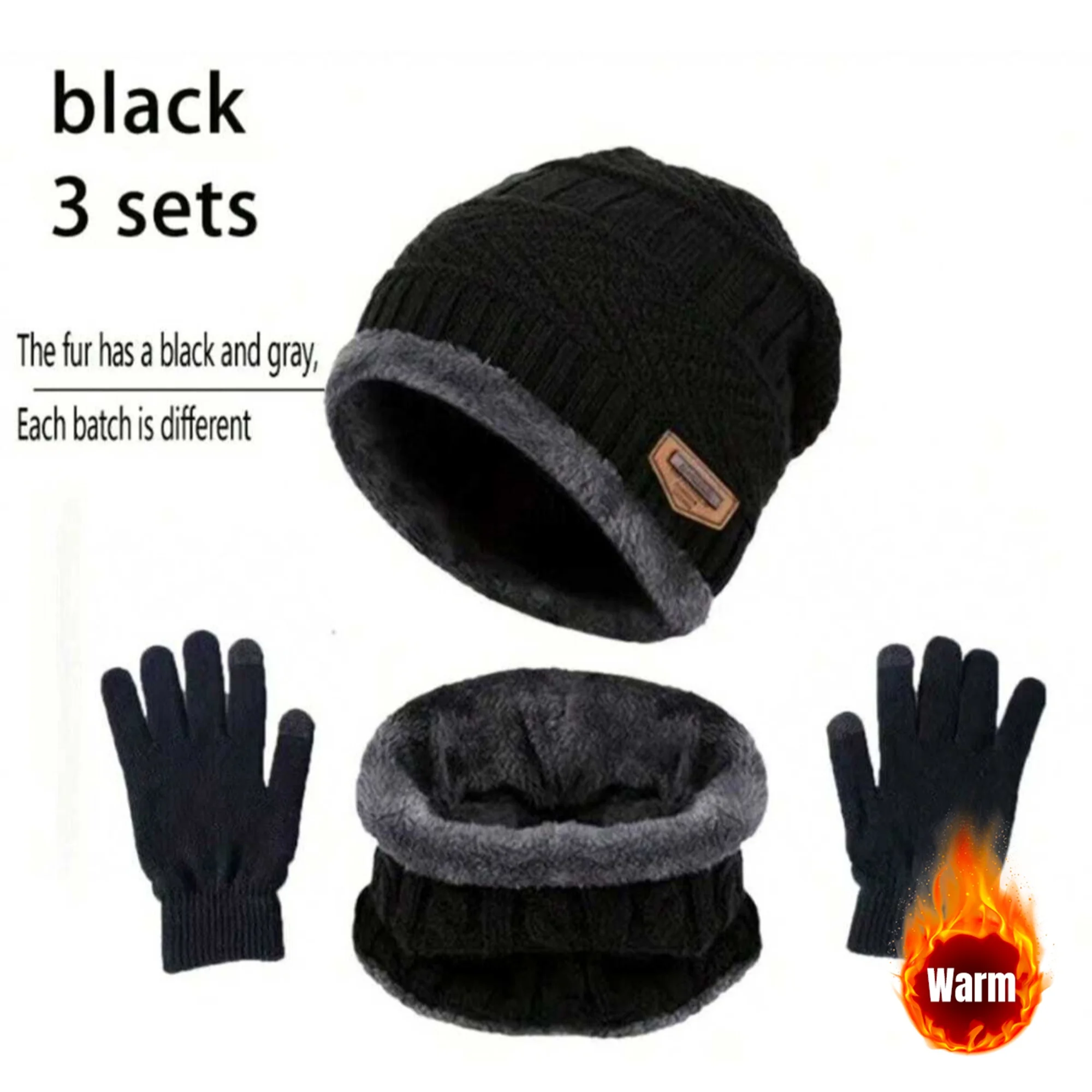 3-piece Winter Warm Hat Scarf Glove Set Suitable for Men's and Women's Scarves, Hats, Outdoor Casual Hats, Gloves