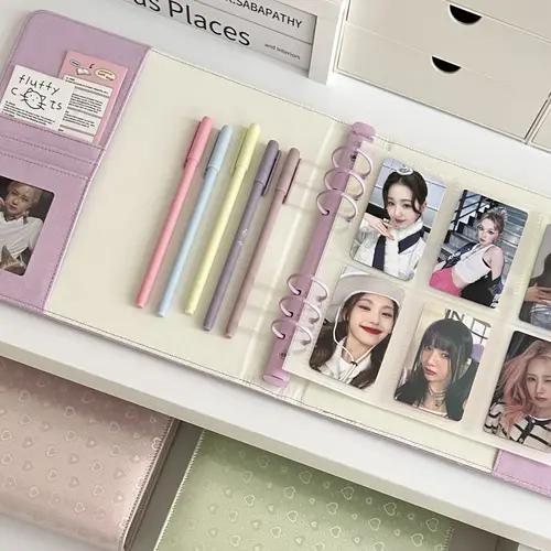 Imagen 2 del producto MINKYS-carpeta para sesión fotográfica de PU, diseño Original, corazón de amor brillante, 6 espacios, Kpop, libro para coleccionar, Idol, tarjetero, álbum de tarjetas fotográficas