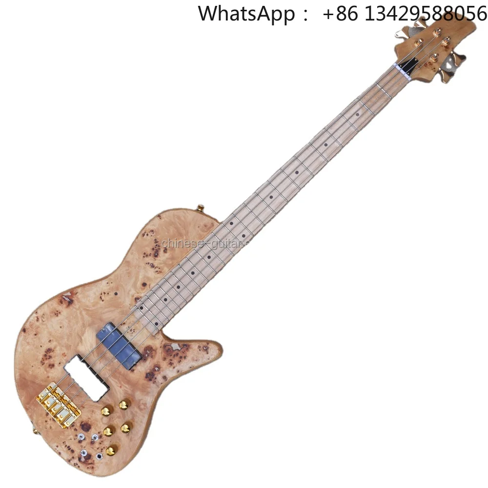 Flyoung Natural Wood Color Bass 4 Strings Electric Bass Guitar Neck Through Body Bass