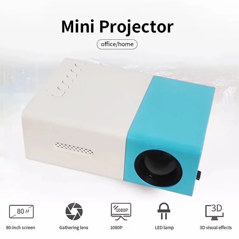 YG300 Portable Mini LED Projector Support 1080P 80 Inch Screen USB Audio Home Office Theater Video Media Player
