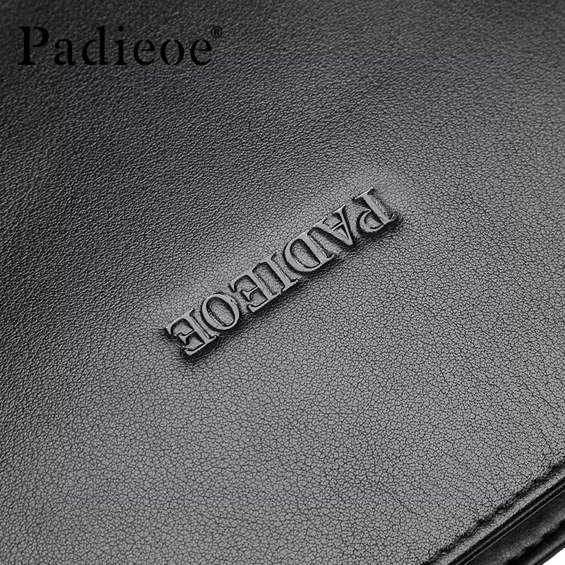 Padieoe New Designer Brand Genuine Cow Leather Men\'s Briefcase Fashion Solid Color Mens Shoulder Bag Business Laptop Bag