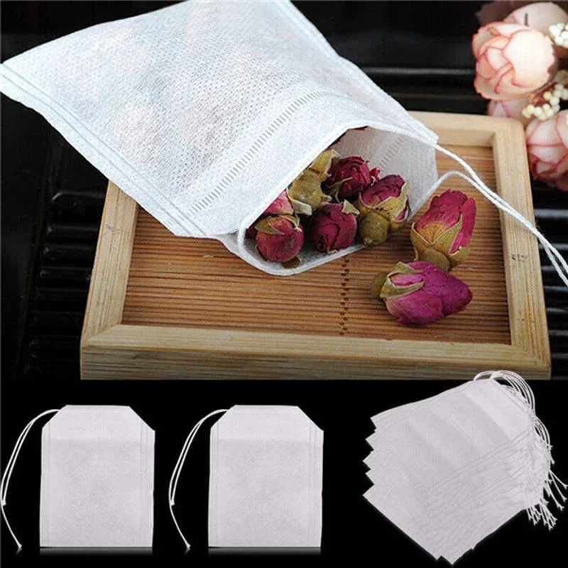 100 Uds. Bolsitas de té con cordón de especias en polvo de hierbas de algodón vacío filtro de bolsas de té de hierbas