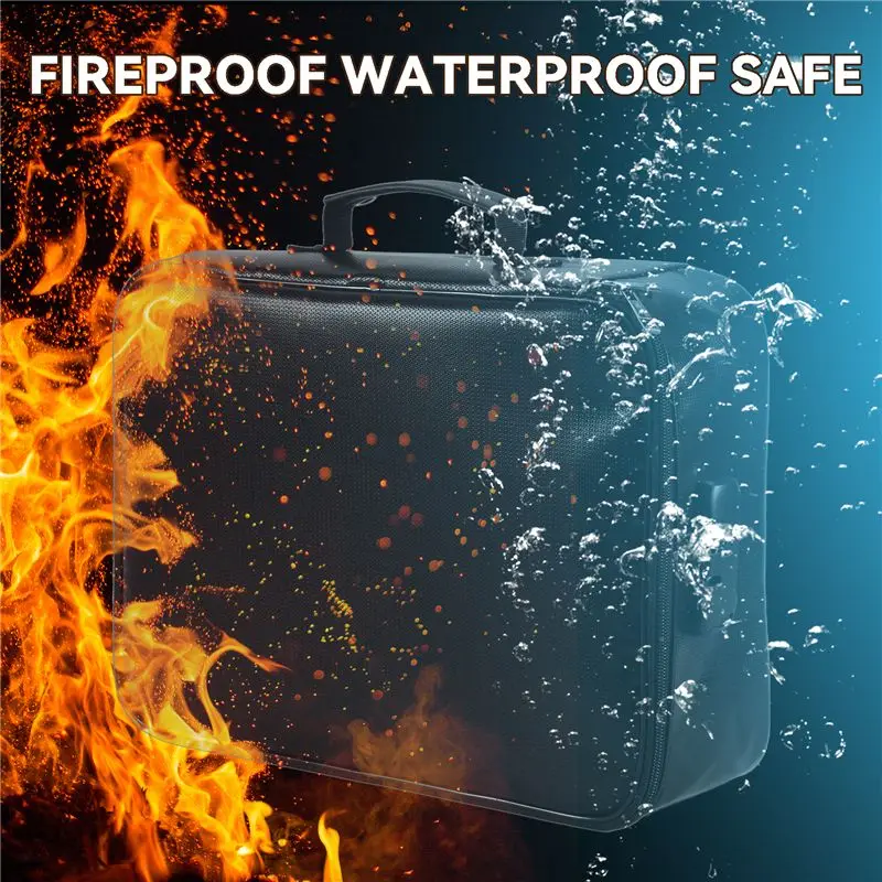 AS60-Fireproof Document Bag With Lock Home Office Travel Fireproof And Waterproof Safety Box Portable Handle File Storage