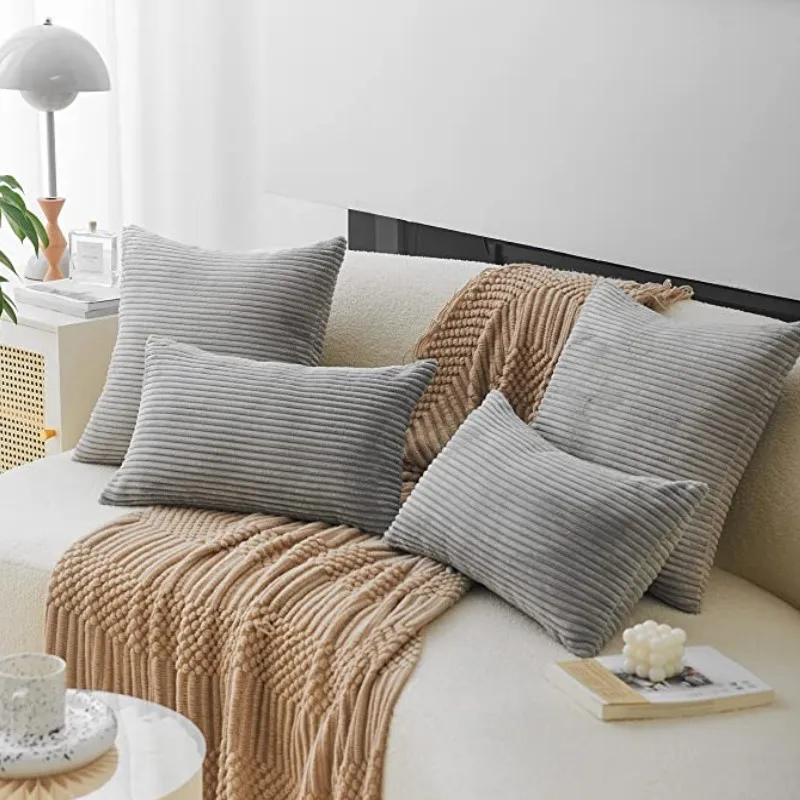 Fliederrosa, weicher Cord-Kissenbezug, einfarbig, gestreift, modernes Dekor, Geschenk, Kissenbezüge für Couch, Sofa, Schlafzimmer, Wohnzimmer – Detail 9