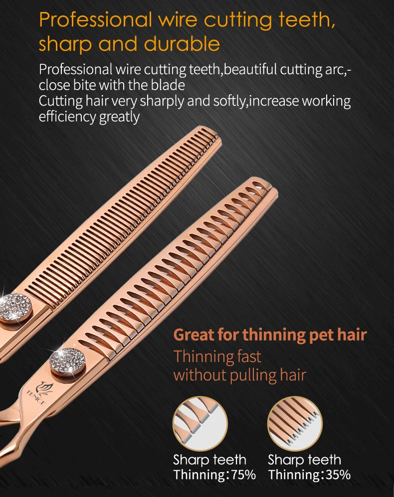 Fenice JP440C Tierpflege-Scherenset 7/7,5/8 Zoll Gerade Gebogene Effilierscheren für Hundefriseure – Detail 11