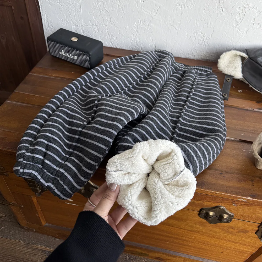 

Брюки-джоггеры для маленьких мальчиков, утепленные детские шаровары в полоску для мальчиков, новые зимние универсальные детские штаны с эластичной резинкой на талии для мальчиков