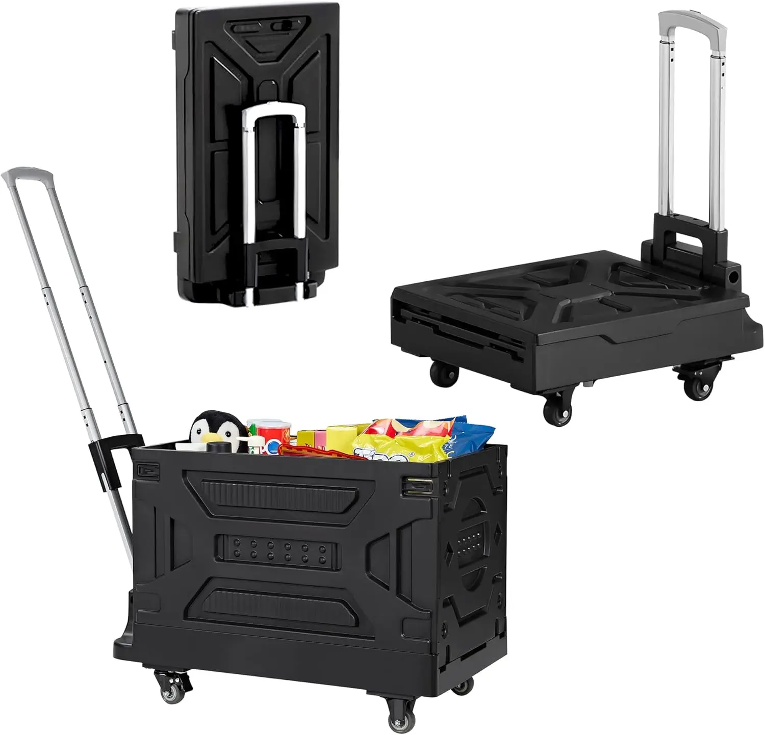 

Складная тележка-платформа на колесах объемом 23 галлона, легкая, для покупок, кемпинга, учителей — элегантный черный цвет