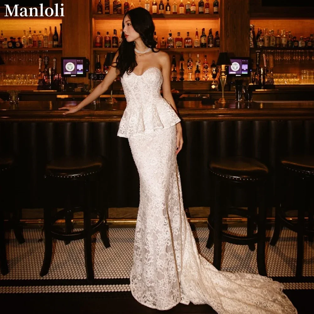 Charming Lace Mermaid Wedding Dress Strapless Sweetheart Bride Dress Small Long Tail Cocktail Party Dress Customized