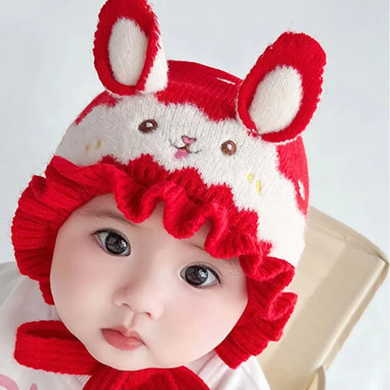 New Cute Rabbit Baby Hat With Ears Winter Warm Newborn Boys Girls Cap Beanies Soft Ear Protection Infant Toddler Hat Bonnet