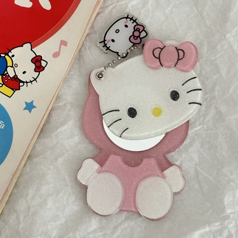 Portable Kawaii Saniro Hello Kitty Makeup Mirror Keychain Sliding Cover Mirror DIY Mobile Phone Case Decoration