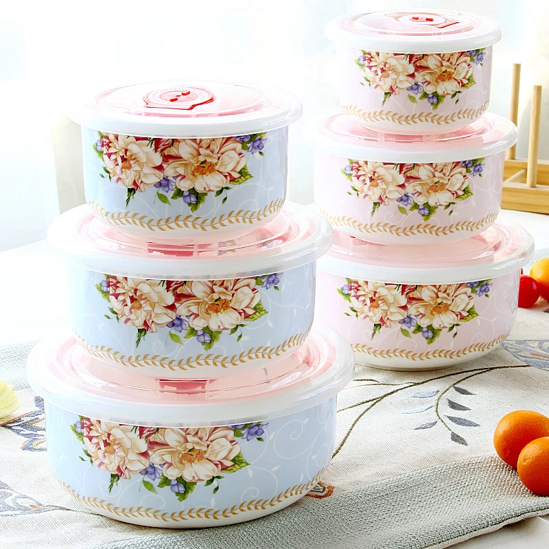 

3pcs set, bone china lunch box, vintage floral design, for packed lunch, porcelain food container, fridge food storage container