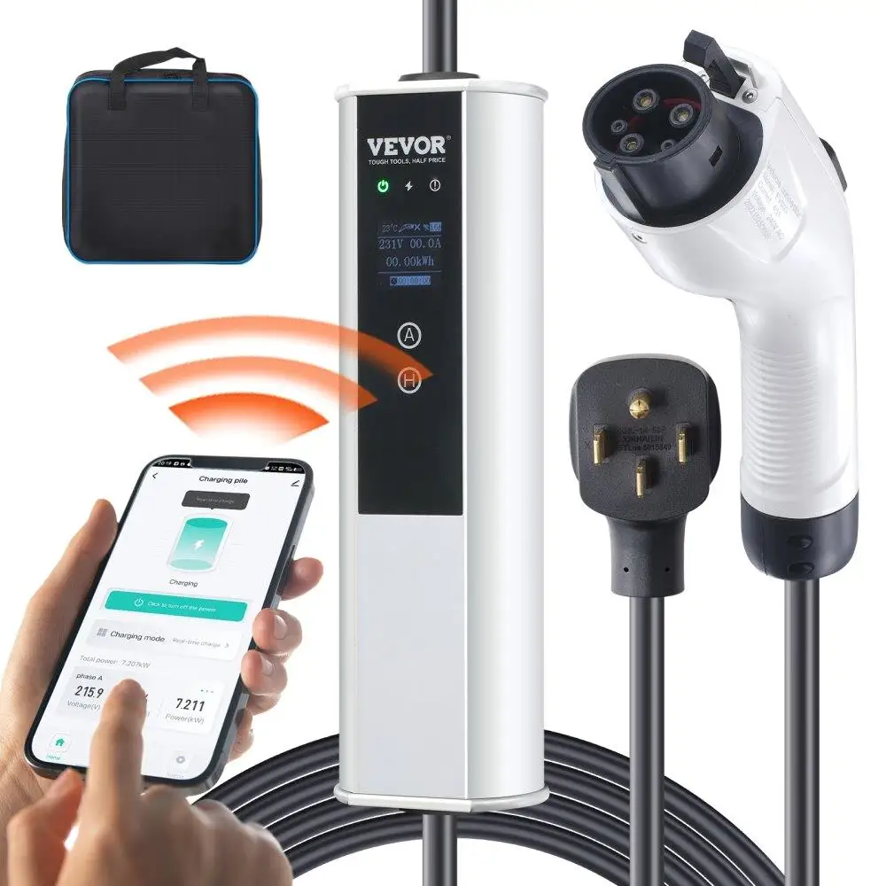 

Level 2 Portable EV Charger, 40A 240V, Electric Vehicle Charger with 25 ft Charging Cable NEMA 14-50P Plug, 40A/32A/24A/16A