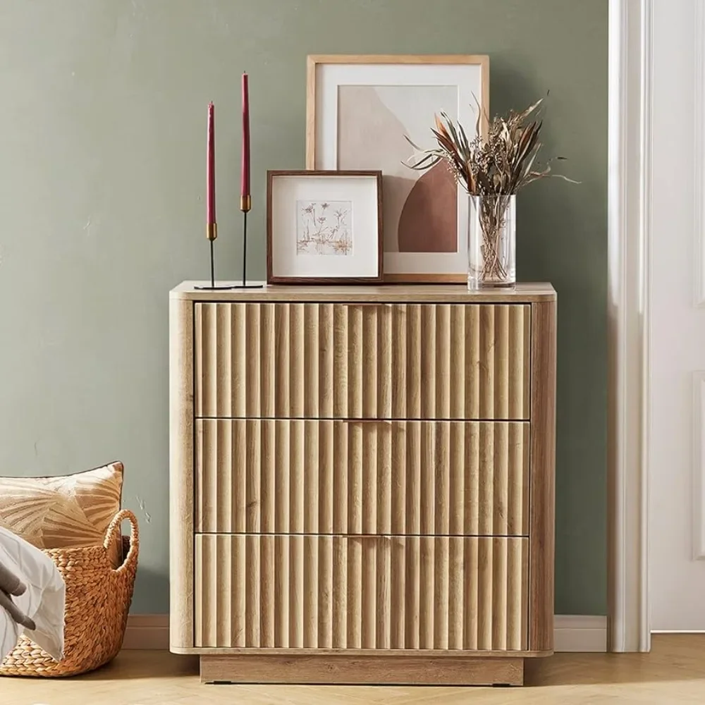 

3 Drawer Oak Dresser, Chest of Drawers, Wood Credenza, Tall Nightstand, Curved Profile, Anti-Tipping, Free Shipping