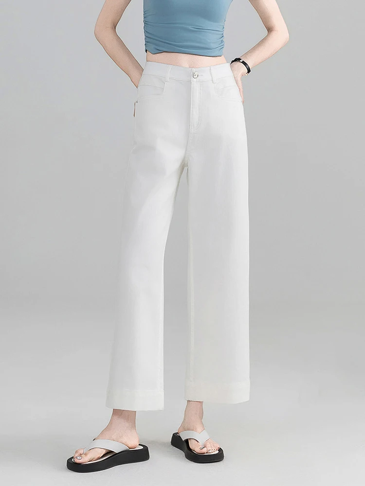 Frauen Kleidung Grundlegende Weiße Jeans Hohe Taille Lose Lange Hose Dame Elegante Denim Gerade Hosen Hosen Mujer Casual Mode Neue