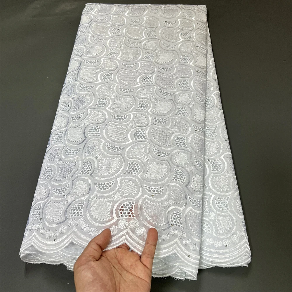 

High Quality2023African Nigerian Lace Fabric Embroidery Tulle Pure Wedding Party Damask Dress Guipure White Cotto 5Yard