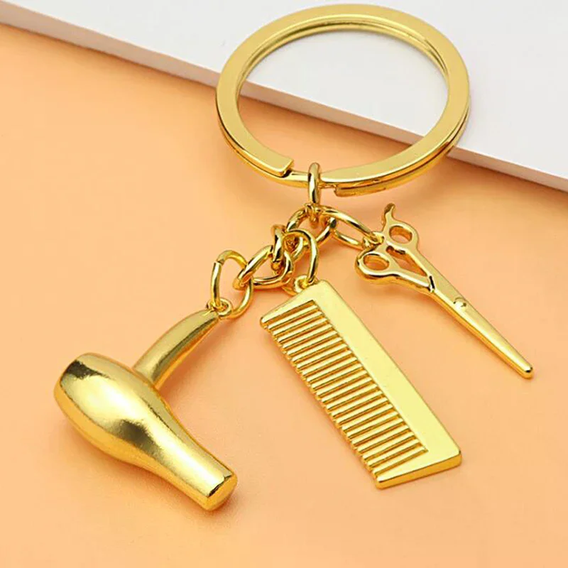 Barber Shop Tools Key Ring Hair Dryer Scissors Comb Pendants Simulation Keychain