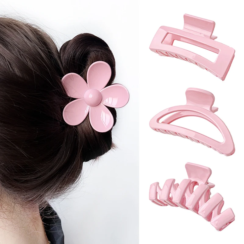 Large Ponytail Luxury Hair Clips For Women Korean Claw Clips Thick Hair Pink Colors Crab Claw Clips Hair Accessories For Women