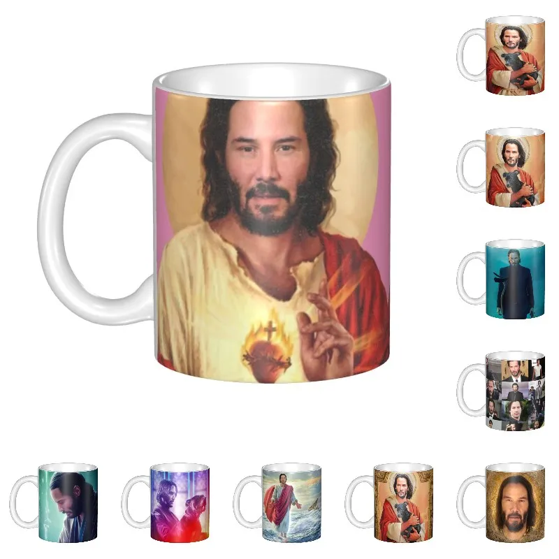 Saint Keanu Reeves Mug Custom Meme Jesus John Wick Coffee Ceramic Mug Cup Creative Present Outdoor Work Camping Cups And Mugs