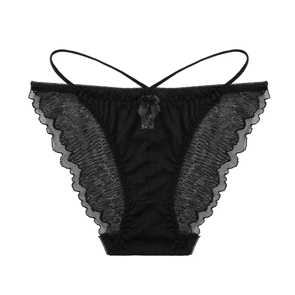Women's Transparent Lace-up Hollow Mesh Low-waisted Triangular Underwear  Sexy Lace Briefs Solid Color Underwear For Ladies