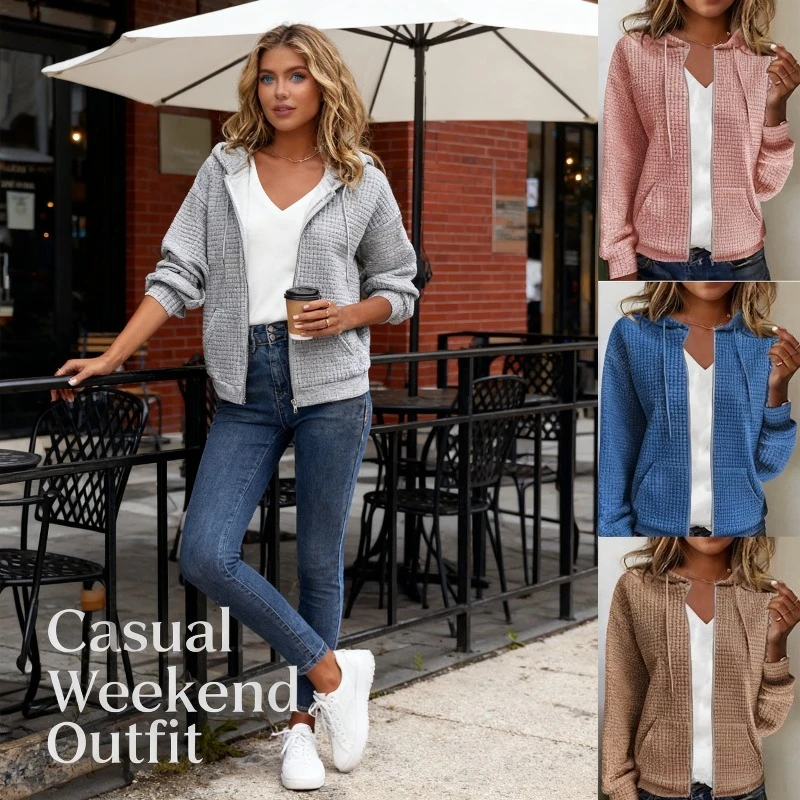 

2026 Women's Zippered Hoodie Long Sleeve Sweatshirt Jacket