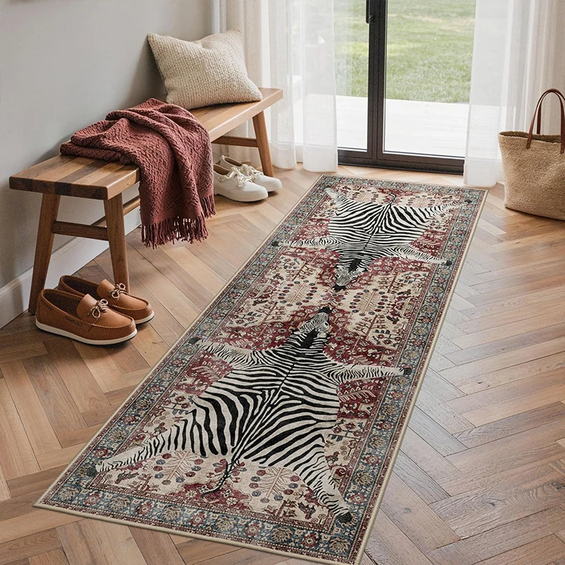 Corridor Carpet Runner Rug Hallway Long Strip Carpets Anti-slip Machine Washable Floor Mat Retro Tiger Print Home Decor Rugs