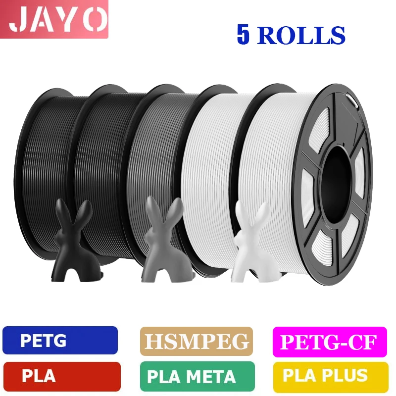 JAYO 3D Printer Filament PLA/PLA Plus/petg/PLA meta/PLAYG/HS-PLA/HSMPETG 1.75mm High Toughness FDM 3D Printer Materials 5Rolls