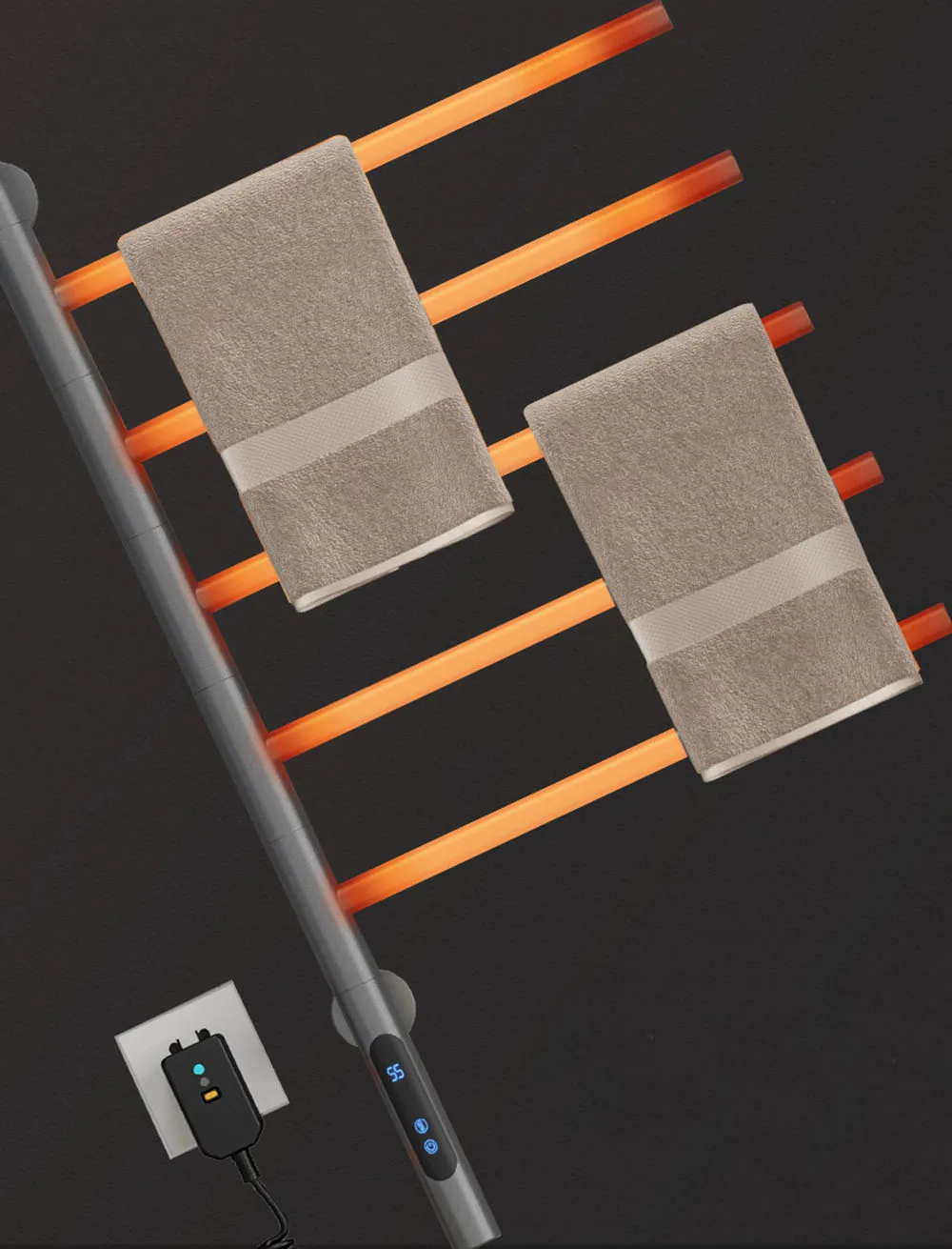 Smart Electric Towel Rack With thermostat Timer  Touch Display Electric Heating Towel Rack Warmer Dryer Bathroom Storage