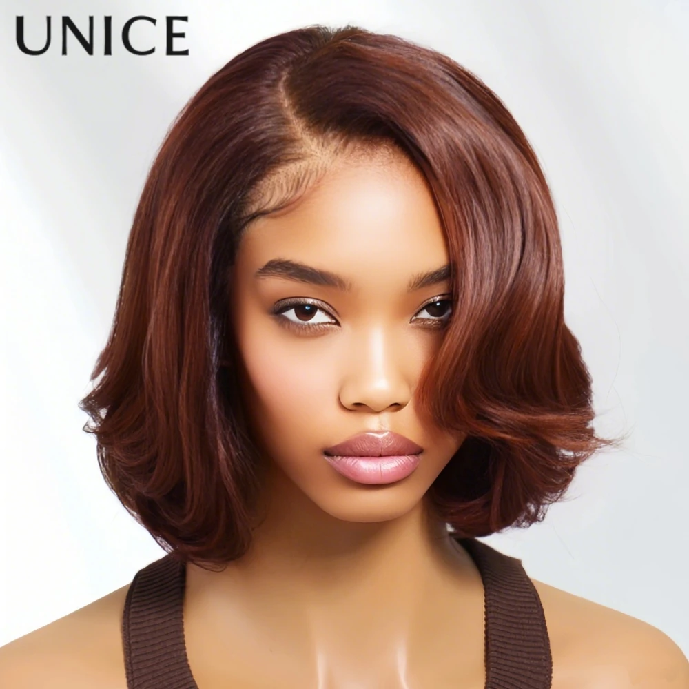 

Unice Hair Side Part Blowout Wavy Bob Wig With Drawstring 7x5 Pre Cut Pre Bleached Glueless Wig Human Hair 150% Density