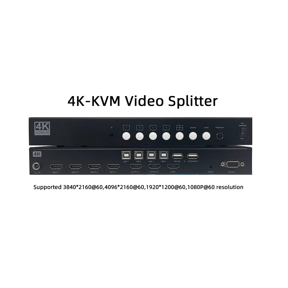LERGB Plastic 4K60HZ-KVM Video Splitter 4x1 Window Size Layout Audio Signal Switching Resolution Adjustment Multi-screen Display