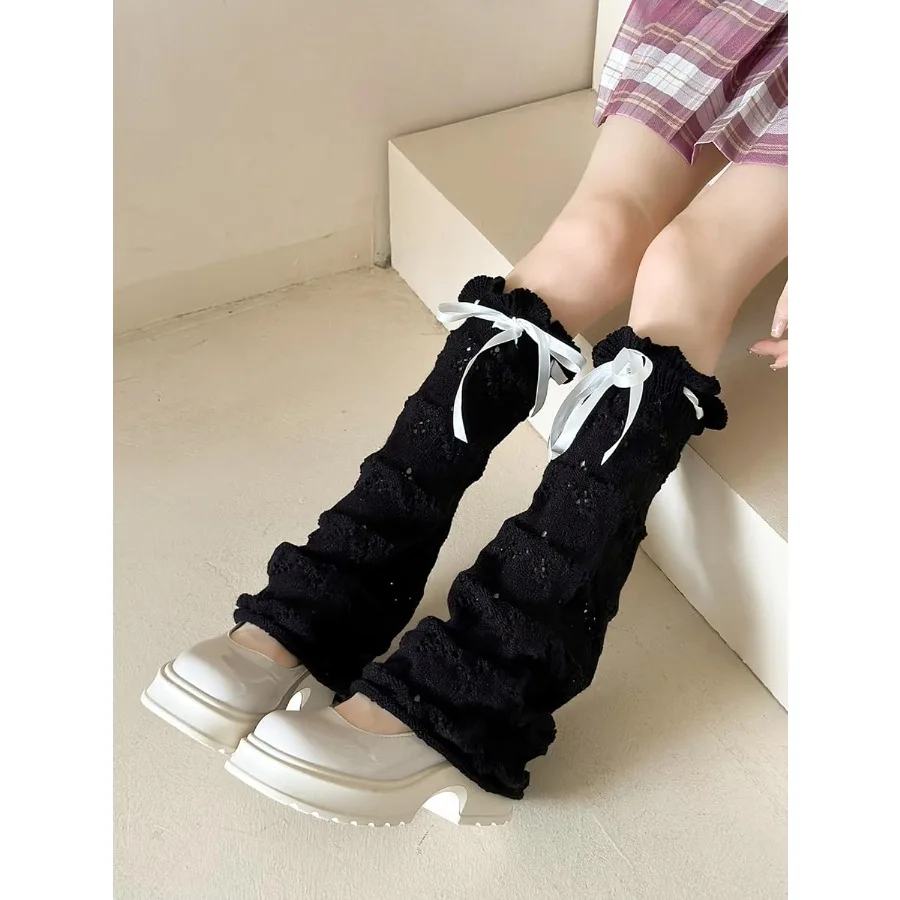 WODECASA Jambières en tricot Y2K Chaussettes évasées hautes aux genoux avec cordon de serrage et poignets à volants pour femmes et filles à la mode L