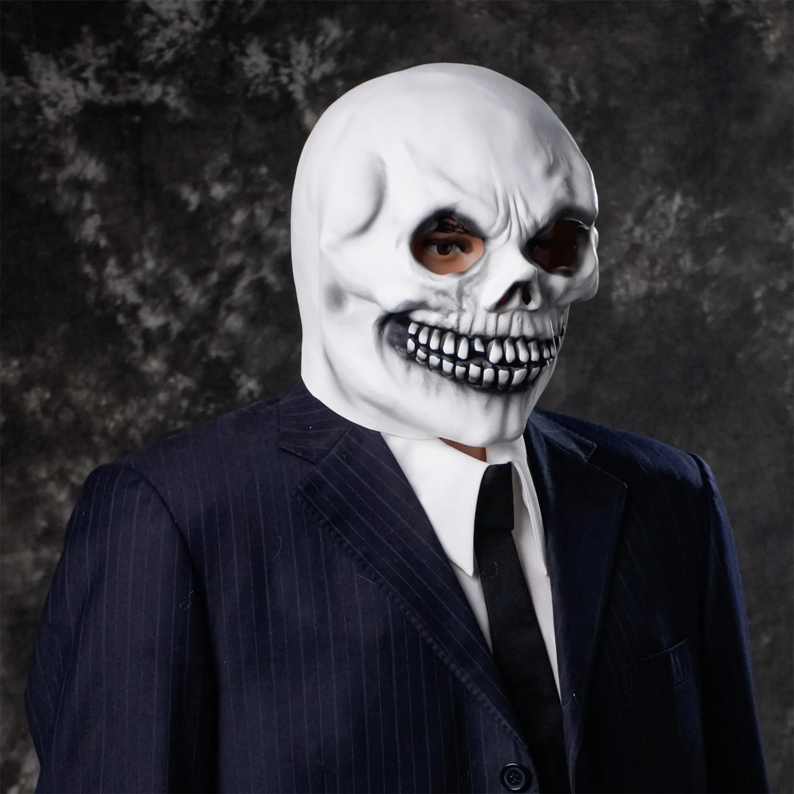 1 قطعة قناع رأس الهيكل العظمي الأبيض اللاتكس الرعب أغطية الرأس المزحة زي مخيف الدعامة لتزيين الحفلات