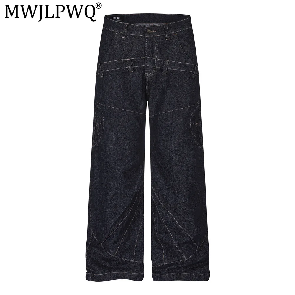 MWJLPWQ Heavy-Duty Deconstructed Men's Jeans High Street Fashion Design Contrast Stitching Loose Wide-Leg Trousers Autumn 17560