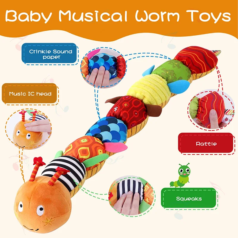 Plush Musical Caterpillar Baby Rattle 2