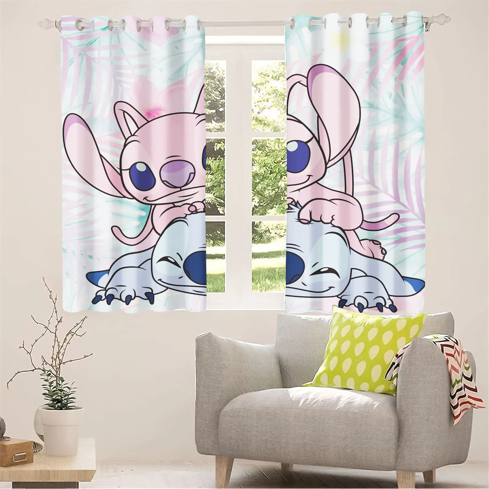 Stitch Modern Printed Curtains For Living Room Luxury Set Home Decor Blackout Curtains Balcony Screen Dustproof Cartoon Cute 커튼