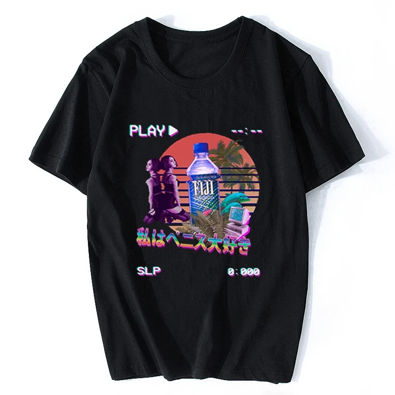 Vaporwave Fiji Bottle Vintage Retro Style T-shirts Streetwear Summer Men/Male T Shirt Aesthetic Clothes Camisetas Hombre