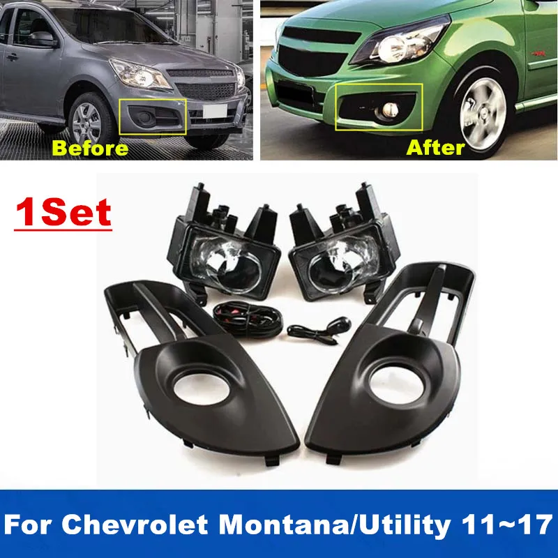 

1 комплект, передний бампер автомобиля, противотуманные фары, лампы, комплект аксессуаров для Chevrolet Montana/Utility 2011 ~ 2017 с проводом и переключателем