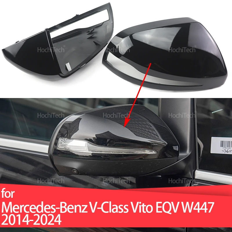 2x Carbon Fiber Pattern Mirror Cover Black Mirror Cover Overlay for Mercedes-Benz V-Class Vito EQV W447 2014-2024