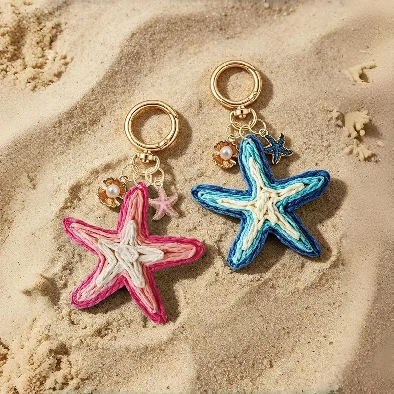 Böhmischer handgewebter Kirsch-Sternfisch-Anhänger, tragbarer Schlüsselanhänger, einzigartiges Strandtaschen-Ornament für Frauen, Freundschaftsgeschenk – Detail 1